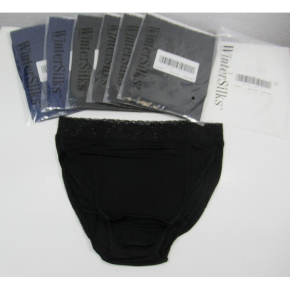 7 Wintersilks Hi Cut Silk Panties Lot Women XL Black Blue Underwear